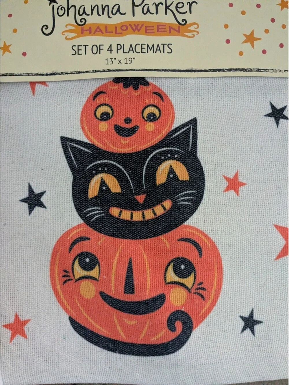 Johanna Parker Set 4 Placemats NWT Rare & 3 Dish towels Cats Pumpkins Halloween